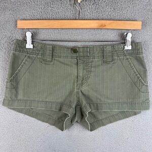 Lilu Y2K Womens Olive Green Herringbone Cargo Mini Shorts Raw Hem Size 7 Utility